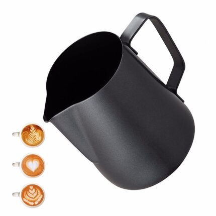 Milk frothing frother pitcher – non stick coating latte art espresso cappuccino -food-grade 18/8 stainless steel (black)