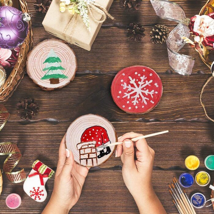 Natural wood slices craft wood kit with hole wooden circles tree slices for arts and crafts christmas ornaments diy crafts