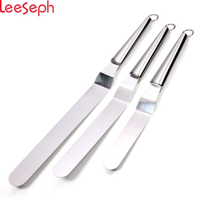 Offset cake icing spatula set of 3 professional stainless steel cake decorating frosting spatulas with ergonomics handle