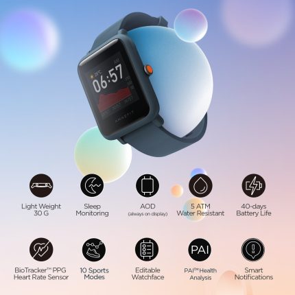 Original gadgend bip s lite 5atm waterproof smartwatch color display swimming smart watch 1.28inch for android ios phone