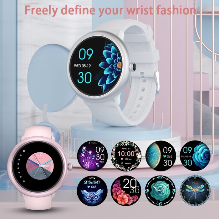 Gadgend new women smart watch ip68 waterproof custom dials full touch screen lovely bracelet sports fitness for ios android