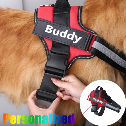 Personalized dog harness reflective harness for small large dogs anti-lost custom magic sticker with name phone dog accessories