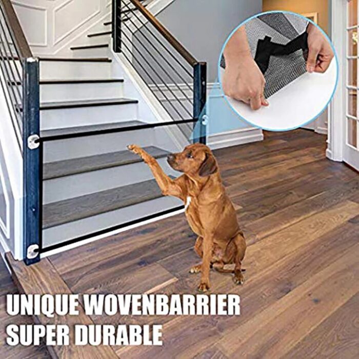 Pet dog fences for door stairs folding black mesh guard home indoor outdoor protective gate portable pets kids safe fence