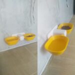 Pet double bowl wall hanging holder height adjustable neck care food water feeder portable dog cat feeding bowls