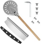 Pizza turning peel & pizza cutter perforated pizza peel with detachable handle and pizza cutter pizza paddle for pizza oven