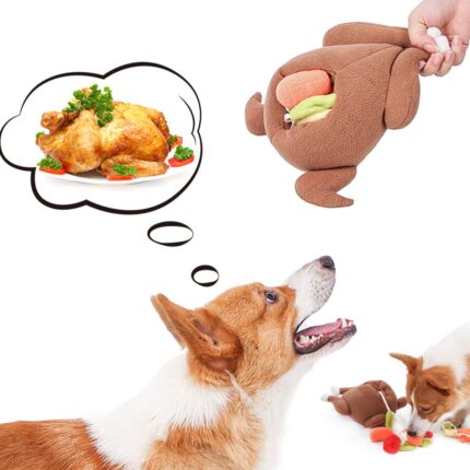 Plush turkey toy for dog roasted turkey stuffed cute puppy chew squeaky toy interactive hide seek dog food training playing toys