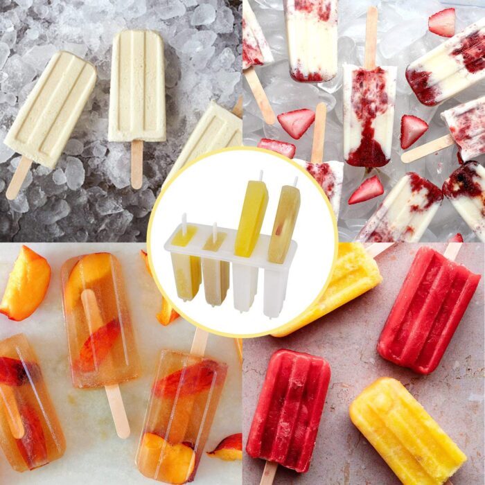 Popsicle molds, 4 cavities homemade ice cream mold reusable easy release ice pop molds & 50 wooden sticks