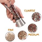 Premium salt and pepper grinder set of 2, adjustable and easy to use, 304 stainless steel top thick glass body, kitchen tools