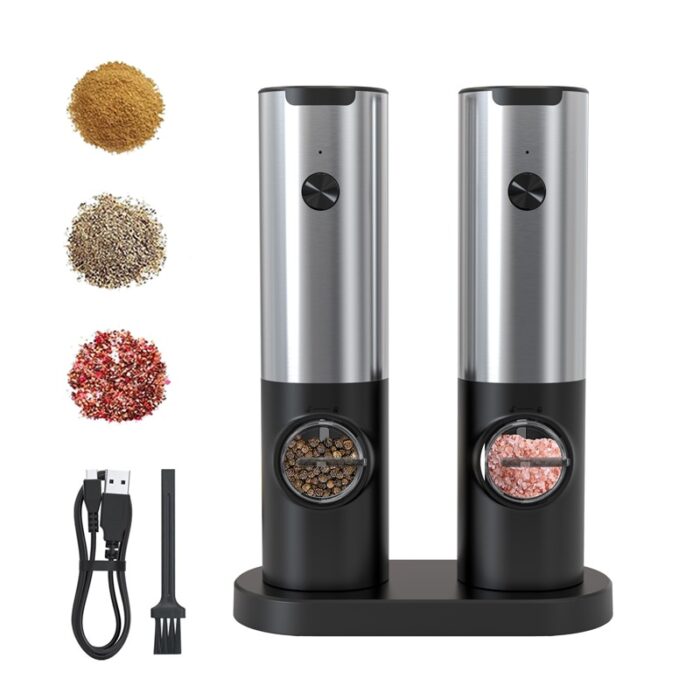 Rechargeable electric salt and pepper grinder – w/ usb type-c cable, automatic salt and pepper grinder set, kitchen accessorie