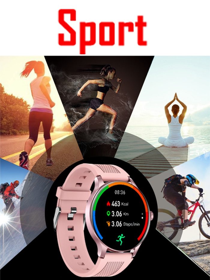 Gadgend new full touch round women’s smart watch men bluetooth fitness sports women smartwatch lady for ios xiaomi android