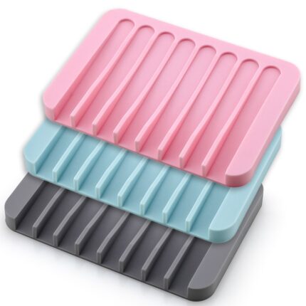 Self draining soap dishes, silicone soap holder, saver for shower, bathroom, kitchen, bath tub, razor, sponges, non-slip design