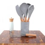 Silicone cooking utensils kitchen utensil set – non-stick spatula shovel natural acacia wooden handle kitchen tools