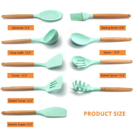 Silicone kitchen utensils 1pc, kitchen cooking utensils with holder, wooden handle silicone utensils set, heat resistant