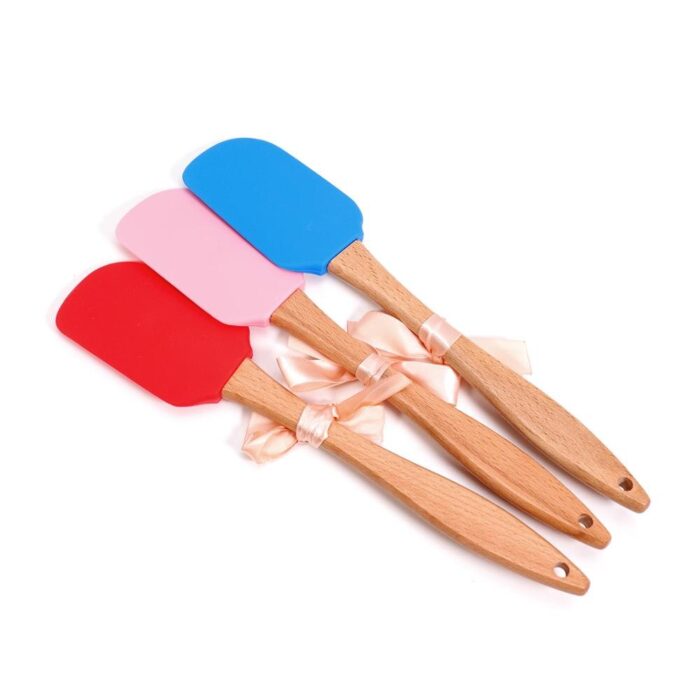Silicone spatulas beechwood handle – kitchen utensils non-stick for cooking, baking, mixing and christmas decorating