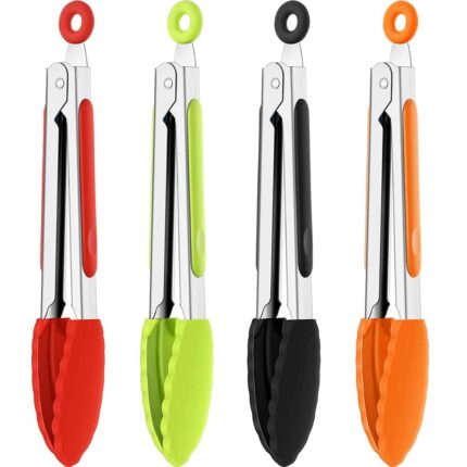 Silicone tongs multi-color, heavy duty, non-stick, mini 7&9inch stainless steel silicone bbq and kitchen tongs
