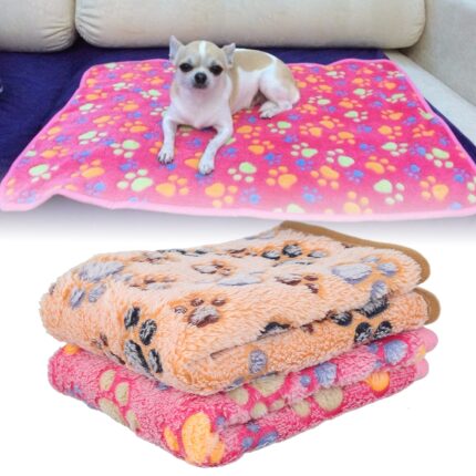 Soft coral fleece warm dog mat cute paw foot printed dogs cat puppy blanket sleeping bed cover mats small medium pets cushion