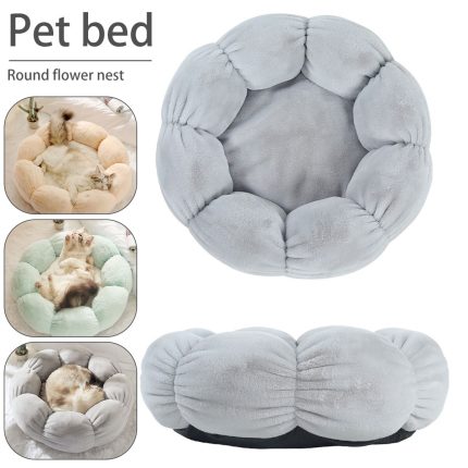 Soft plush pet bed warm calming donut cat dog sleeping beds pet house cushion anti-anxiety flower shape kitten cozy bed mats