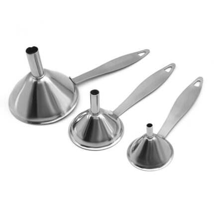 Stainless steel funnels set of 3, with handle design, great for transferring of liquid, fluid, powder and flask funnel