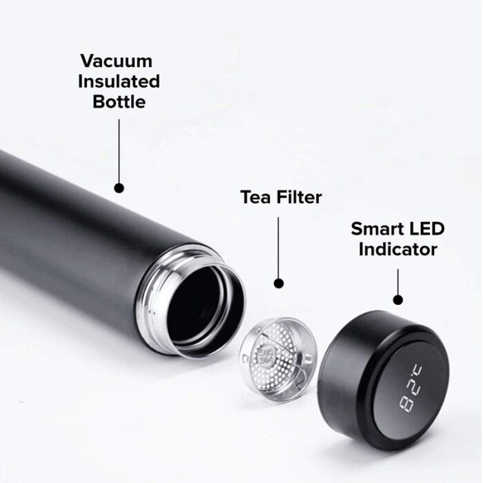 Stainless steel smart water bottle, leak proof, double walled, keep drink hot & cold, lcd temperature display