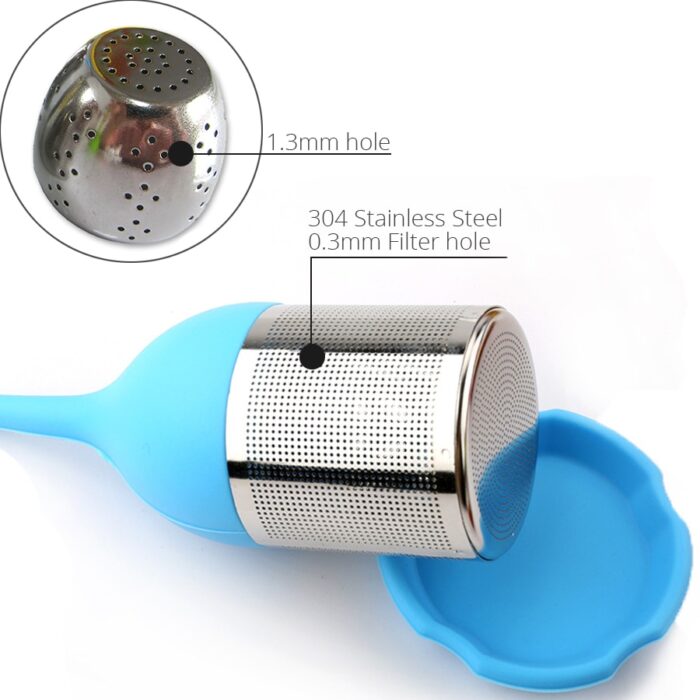 Tea infuser – stainless steel fine mesh tea filter with bpa-free silicone leaf handle and drip tray for all loose leaf tea