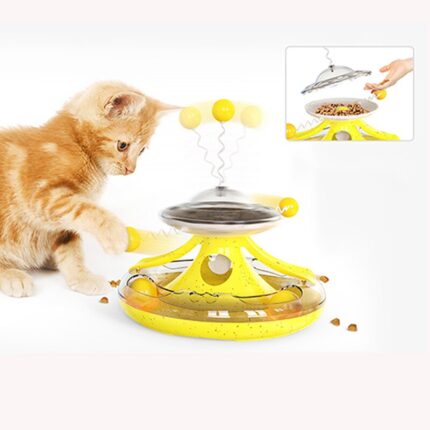 Turntable cat toy puzzle leakage food toy for cats interactive funny cat stick orbit ball windmill kitty toys pet accessories