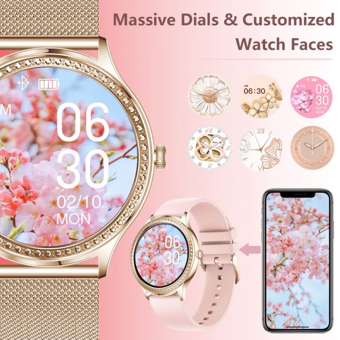 Gadgend 2023 luxury full touch screen smart watch women heart rate fitness tracker smartwatch ladies wristwatch for android ios
