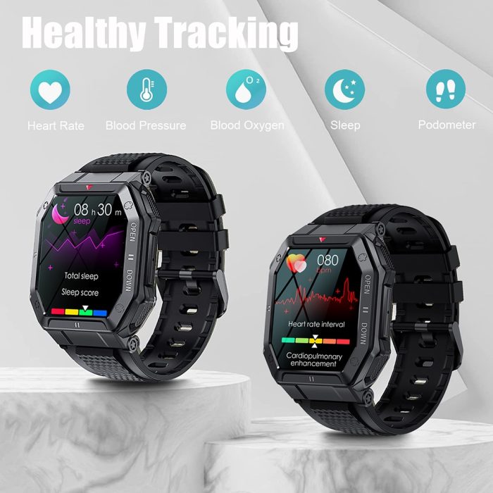 Gadgend 2023 new 1.85″ large screen bluetooth call men smart watch sport military fitness tracker for male heart rate smartwatch