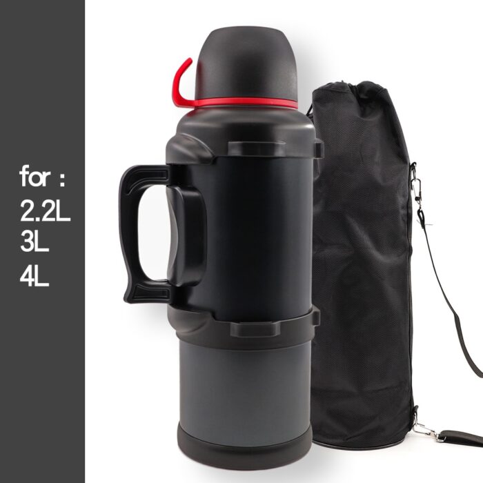 Water bottle carrier holder bag pouch with adjustable shoulder strap for large stainless steel travel thermos bottle 2.2/3/4 l