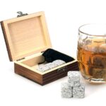 Whiskey stones set – 9 granite whiskey rocks / wooden box / velvet bag / reusable cooling ice cubes