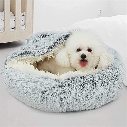 Winter long plush pet cat bed round home cushion warm luxury cat basket sleep bag nest kennel 2 in 1 for small dog cat’s house