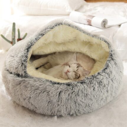 Winter new style soft pet bed round donut plush warm house soft long plush bed for cat nest bag 2 in 1 cats products for sofa
