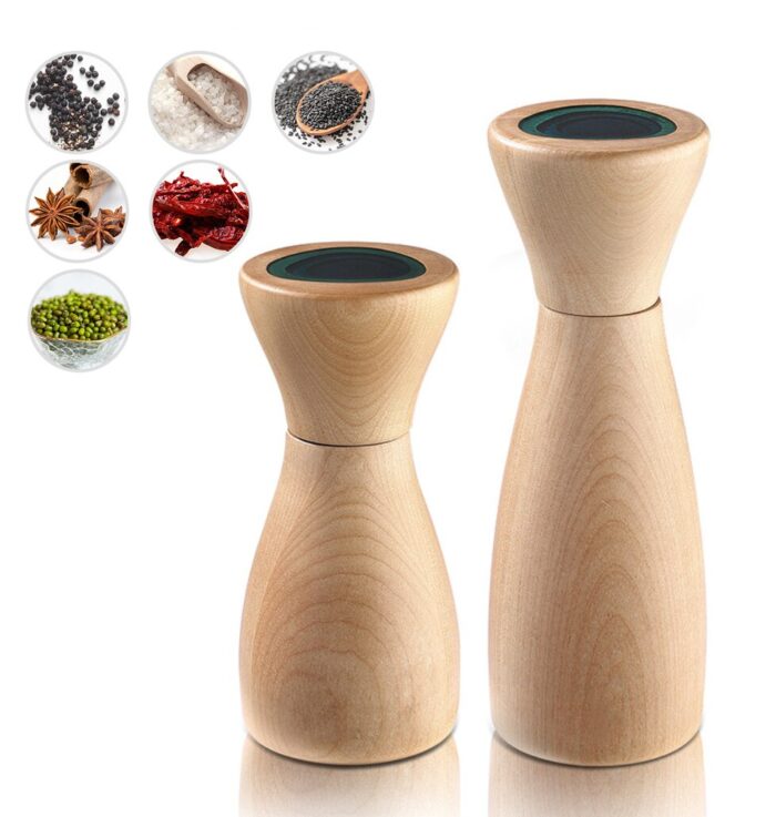 Wood salt and pepper grinder – wooden mills, gourmet precision mechanisms and premium sea salt & peppercorns