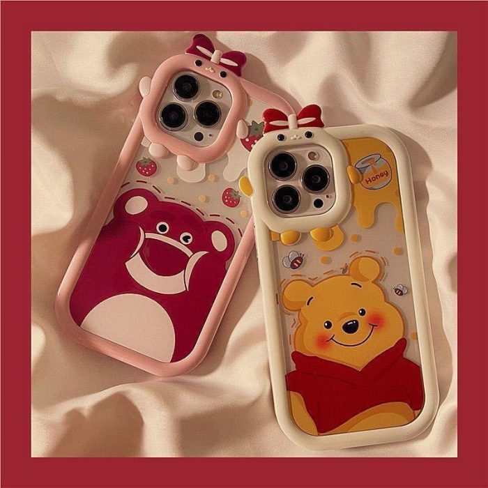 Cartoon strawberry bear small monster phone case for apple iphone 13/12/11/xs/7plus transparent tpu phone case