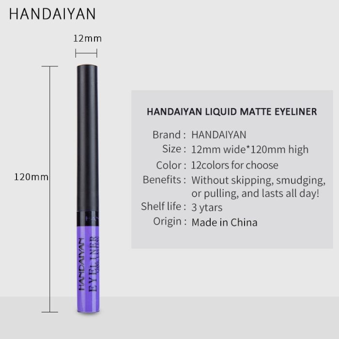 Handaiyan 12 color liquid eyeliner waterproof long lasting sexy charming soft sponge eye liner pencil eye cosmetics tslm1