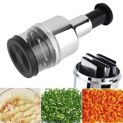 Handheld onion and garlic chopper – manual vegetable and fruit cutter with pressure mechanism – kitchen gadget and tool for home cooking