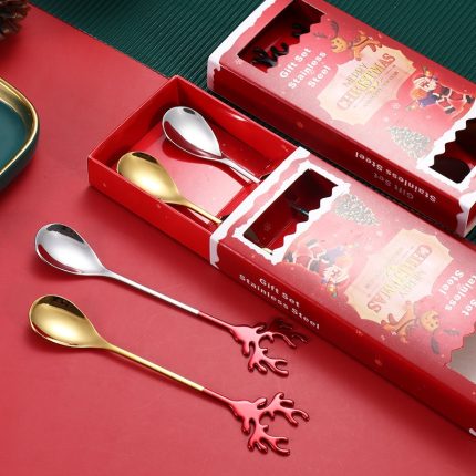 Funny tea spoons set with christmas deer design – 2/4pcs of 304 stainless steel tableware