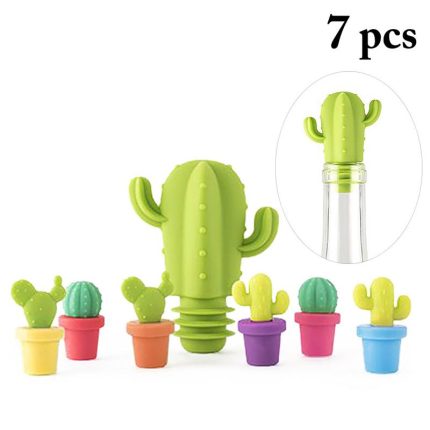 7pcs silicone cactus party wine glass marker charms drinking buddy cup identification cup labels tag signs bottle wine stopper