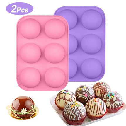 Set of 2 half sphere silicone molds for chocolate bombs and pastry – 6 holes cake mould for baking and kitchen pastry tools