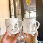 Cute cat ceramic mug with lid – 360ml capacity