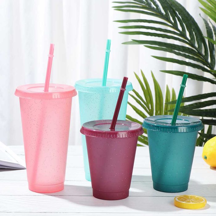 480ml/700ml glitter mug with straws for girls
