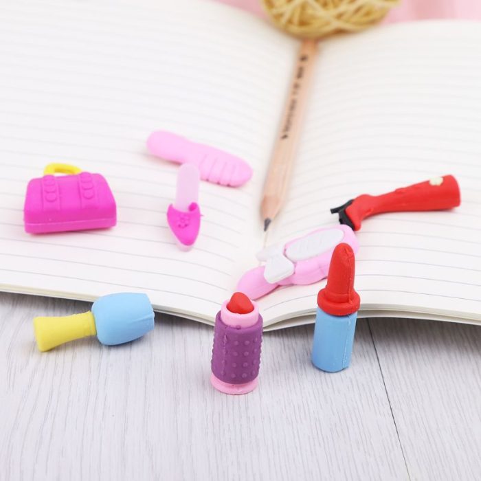 8pcs/set girl cosmetics pencil eraser heart gift box stationery school supplies-school supplies