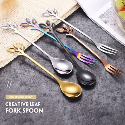 Add a touch of nature to your table with our 4pcs branch and leaves spoon and fork set – stainless steel and ideal for coffee, fruit, and more