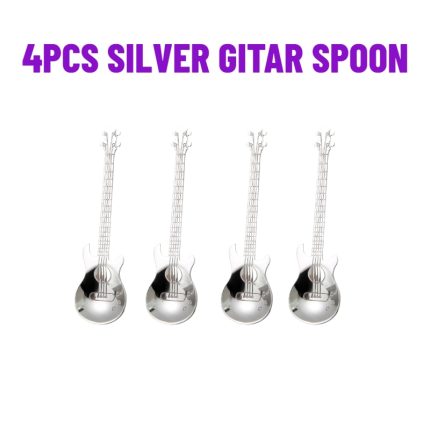 Musical guitar spoons – set of 4 stainless steel coffee/tea spoons, perfect for mixing and serving