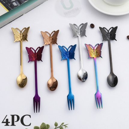 Elegant butterfly spoon and fork set – ideal for desserts, coffee, and christmas gifts
