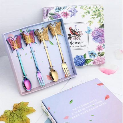 Elegant butterfly spoon and fork set – ideal for desserts, coffee, and christmas gifts