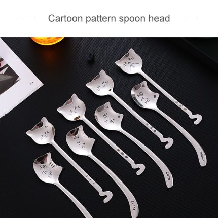4-piece cute cat dessert spoon set – perfect for coffee, ice cream, and more