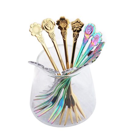 Flower-shaped stainless steel fruit fork set: 4-piece dessert and cake flatware set for home and tableware use