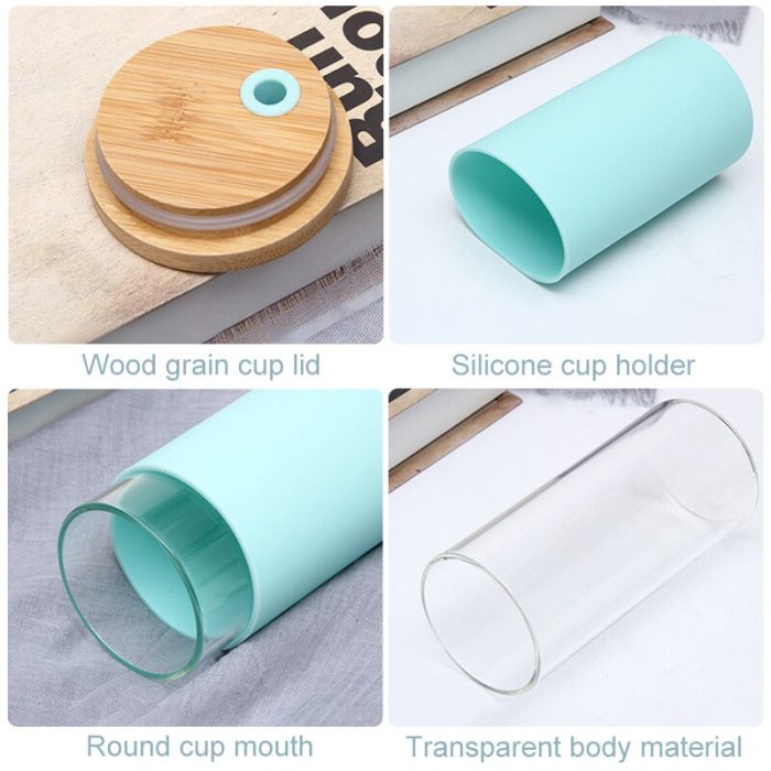 550ml reusable glass tumbler with bamboo lid: ideal water bottle, coffee cup, or travel mug for home, car, and on-the-go – includes straw and cleaning brush