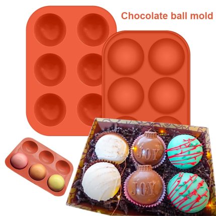 6 hole silicone hot cocoa bomb molds with brush – perfect for chocolate treats
