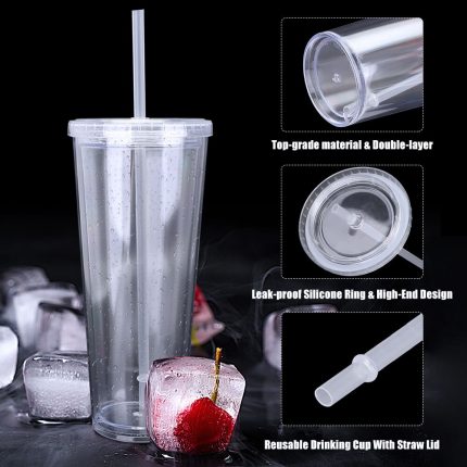 Clear reusable tumbler with straw – perfect for drinks on the go